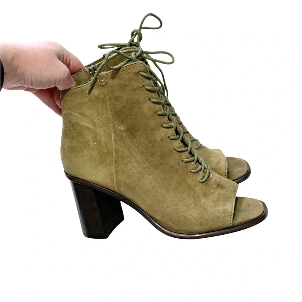 Frye Amy Peep Toe Suede Lace Up Heeled Ankle Boot Size 7